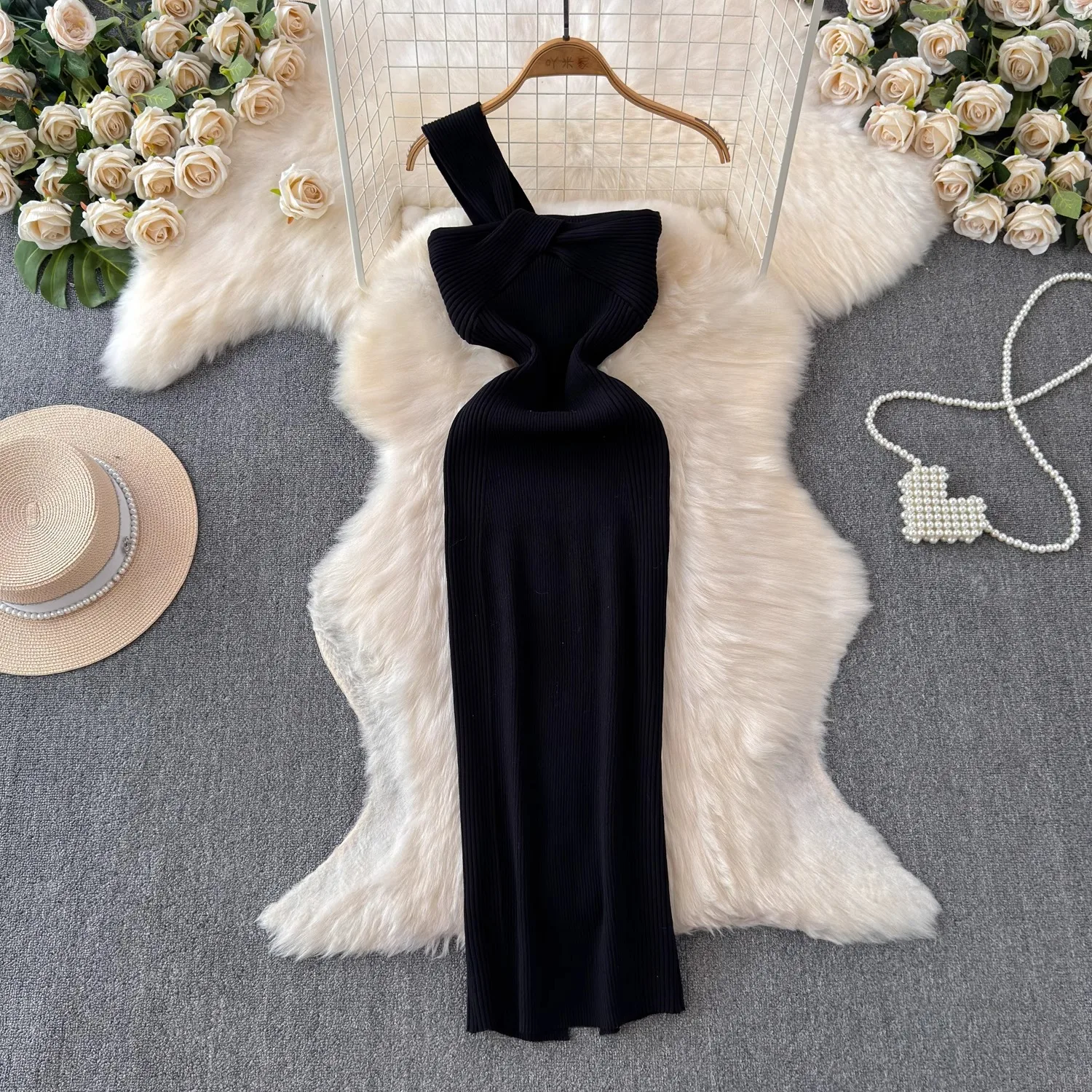 YuooMuoo Women Dress Sexy One-Shoulder Package Hips Party Bodycon Dress Summer Fashion Lady Knitted Black Dress Vestido Sundress