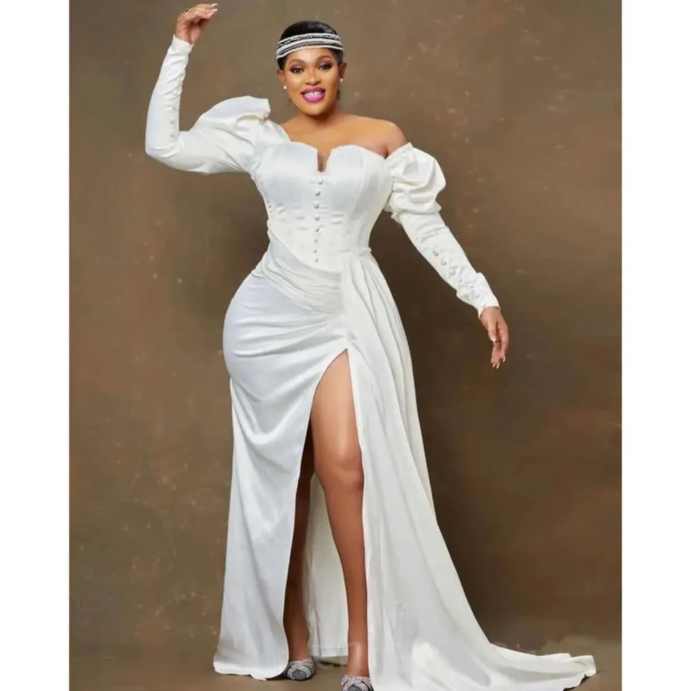 Robe fourreau blanche sexy pour femme, robe de soirée fendue haute, robe de Rhformelle, deuxième réception, robe de fiançailles d'anniversaire