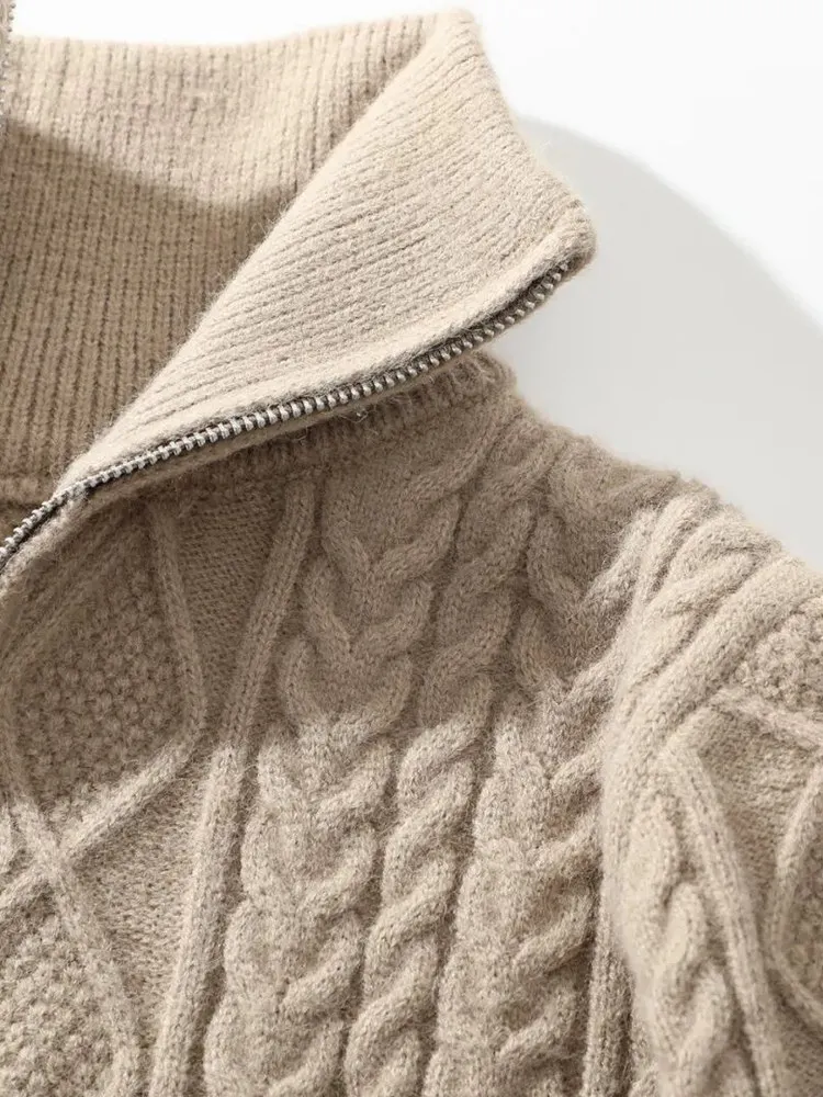 

Ultra Soft Camere like Feel Men's High Collar Knitted Sweater with f Zipper Autumn Winter Faion Casual Sle Regular Fit