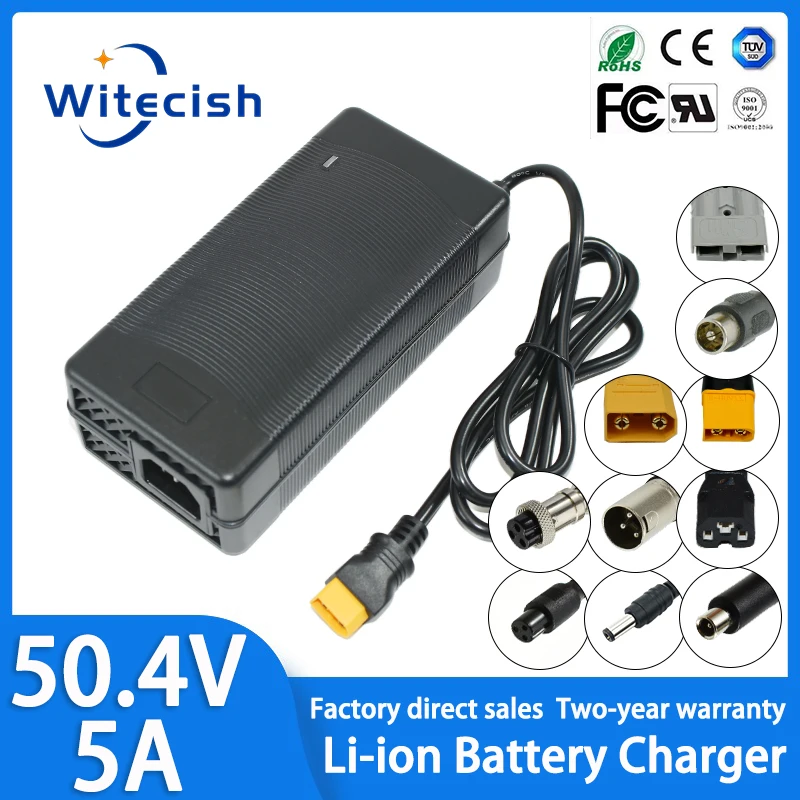 

50.4V 5A Lithium Charger For 12Series 44.4V Li-ion battery pack Charging Built-in cooling fan high-quality EU/US/UK/AU/SANS Plug