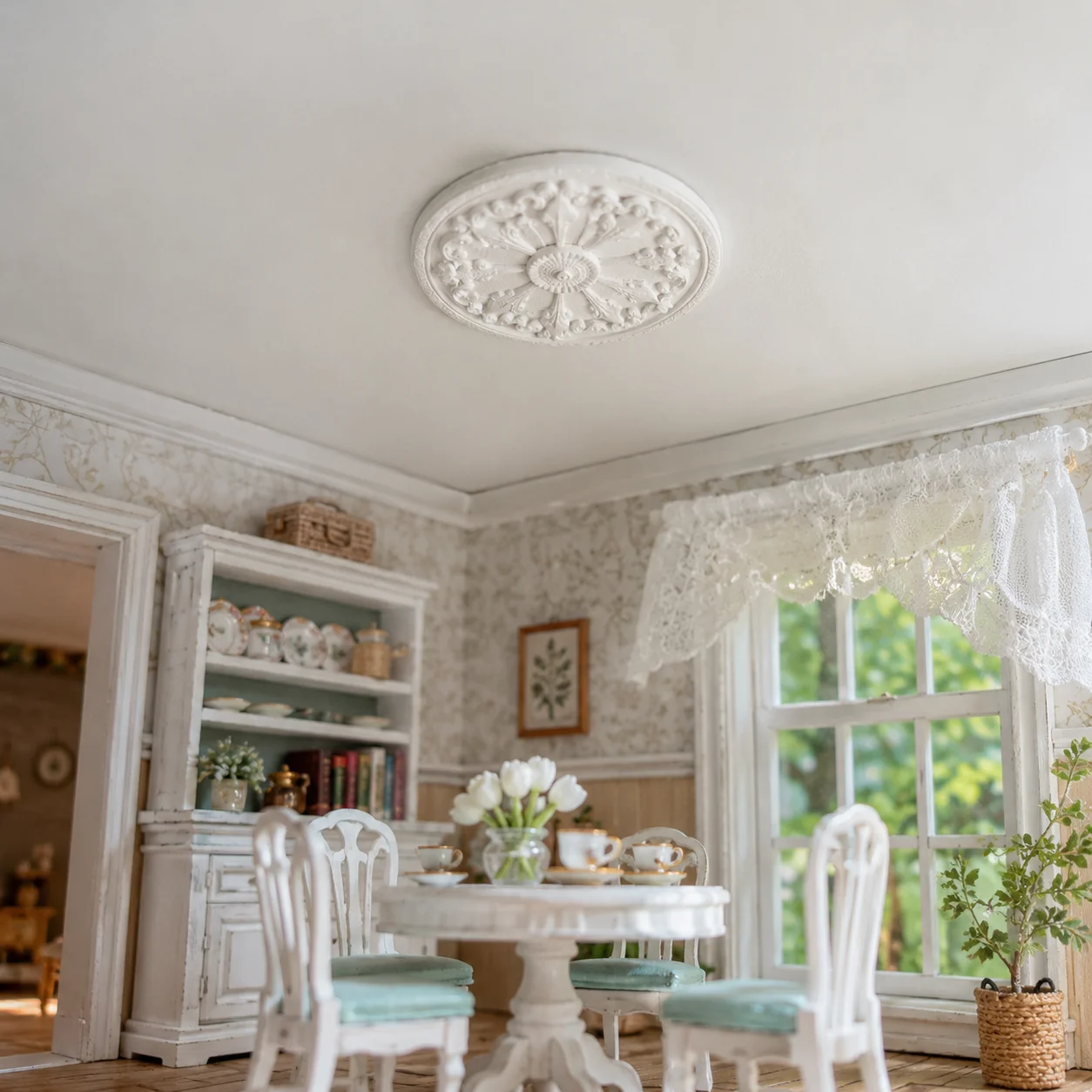 Miniature Circular Ceiling Flower Plate Model, Doll House Ceiling Decoration Accessory, Collection Item for Miniature Enthusiast