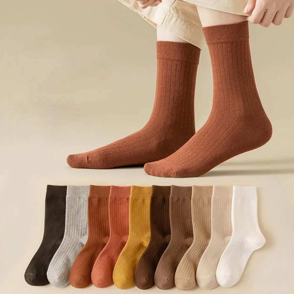 

Women Mid-calf Socks High Elastic Breathable Stockings Soft Solid Color Bootie Socks Thick Warm Socks for Fall Winter чулки 양말