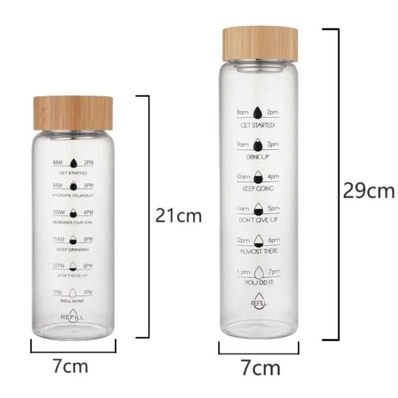 1000ml Large Capacity Glass Water Bottle With Time Marker Cover For Water Drink Transparent Milk Juice Simple Cup Birthday Gift