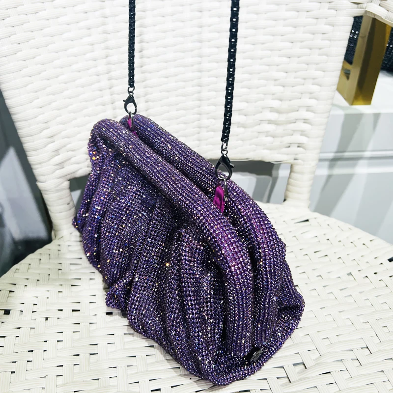 Lady Clutch Evening Bags For Women Luxury Designer Handbags 2023 New In PC Shiny Imitation Diamond Gradient Clip Chain Messenger