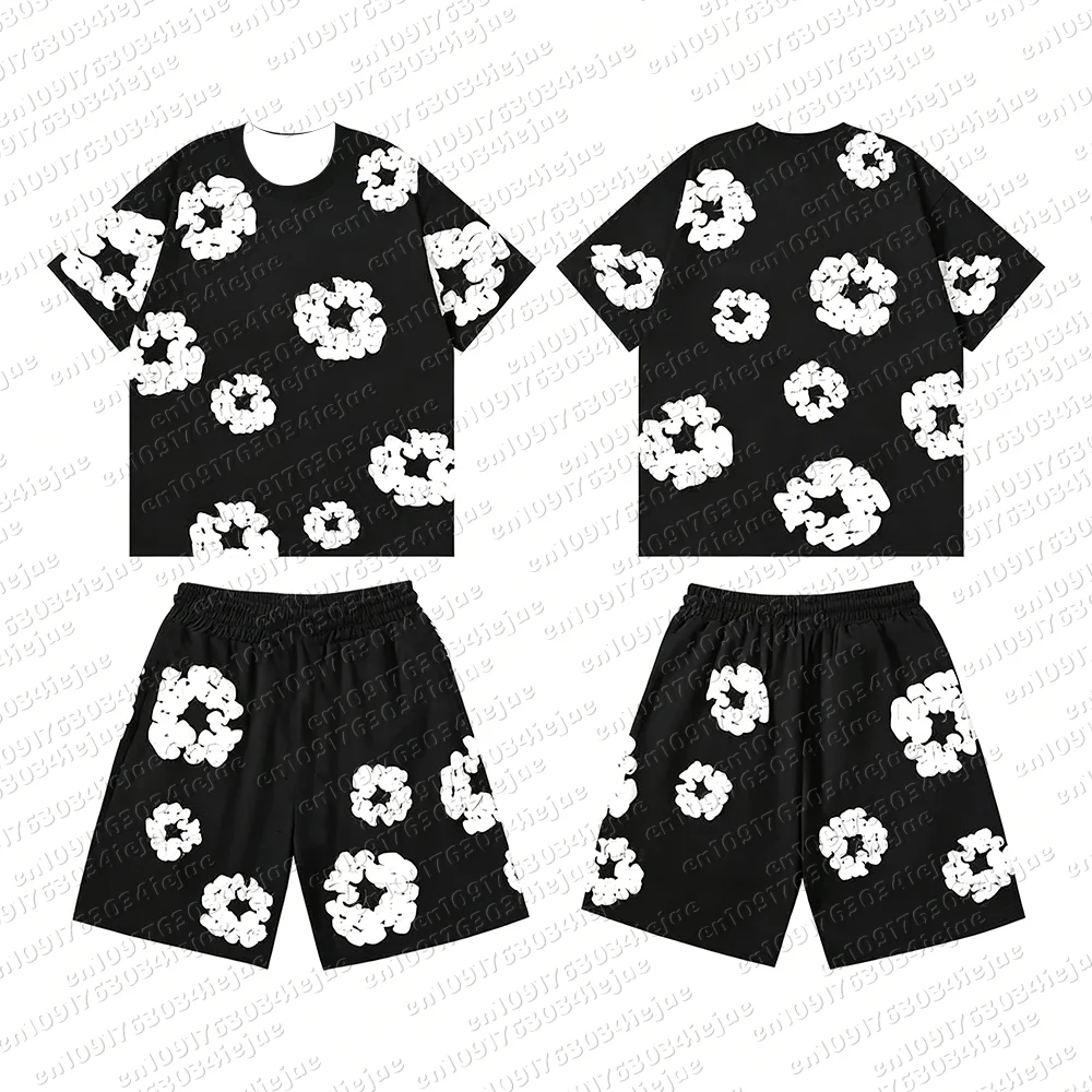 Sommer Hip-Hop-Set mit kurzen Ärmeln und Print, europäisch-amerikanische Mode, High-Street-Look, lockere Sportbekleidung, passend für die ganze Familie, auch für Kinder. – Detail 5
