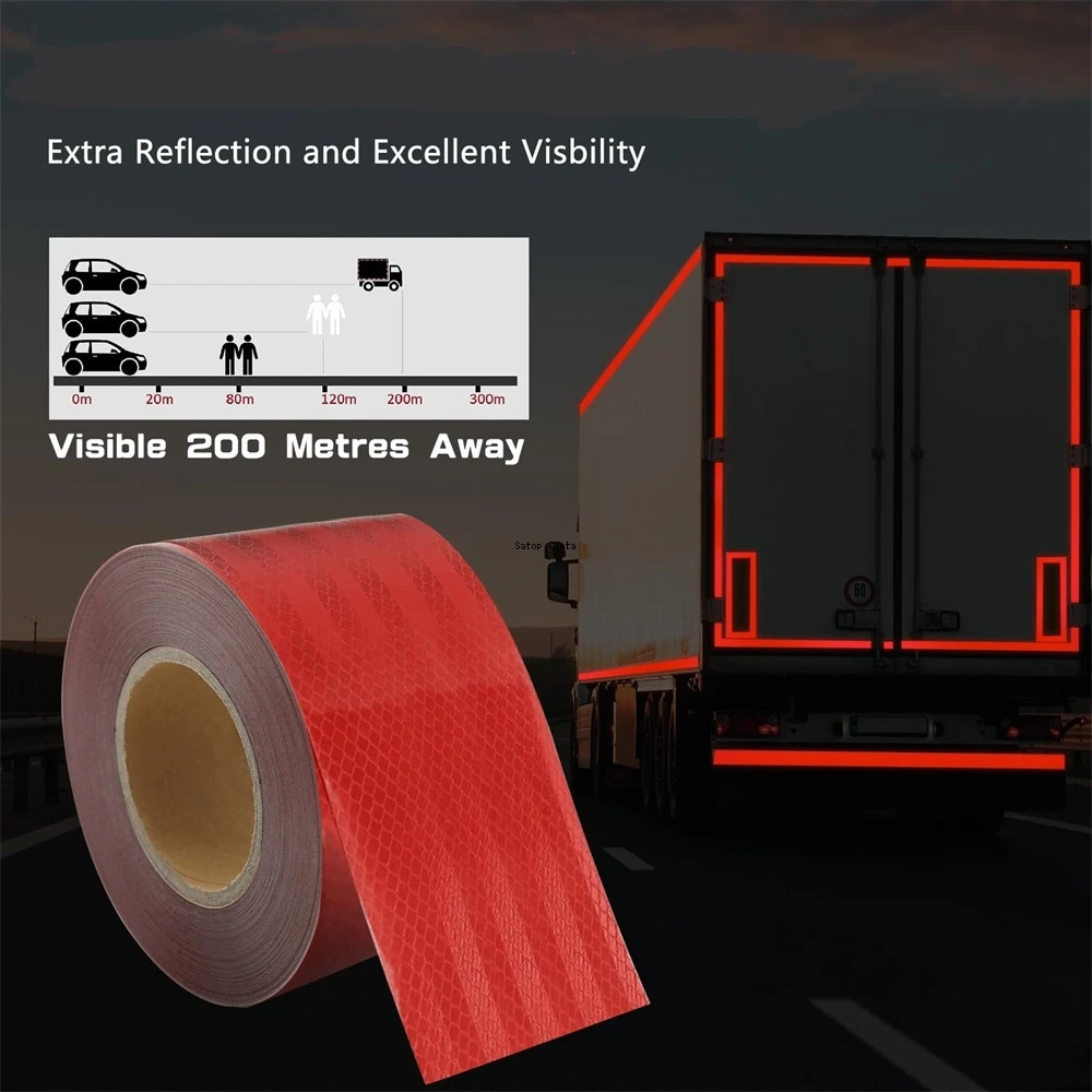 10cm*5m Prismatic Reflectors Vinyl Tape Diamond Grade Waterproof Red Truck Reflective Material  Adhesive Car Sticker For Vehicle