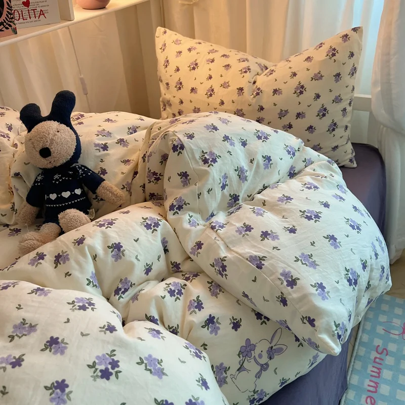 Bettwäsche-Set, doppellagiges Garn, INS, für Mädchen, Pilz, weiche gewaschene Baumwolle, Bettlaken, Queen-Size-Bett, Bettwäsche-Set, Kissenbezug, Bettlaken – Detail 7