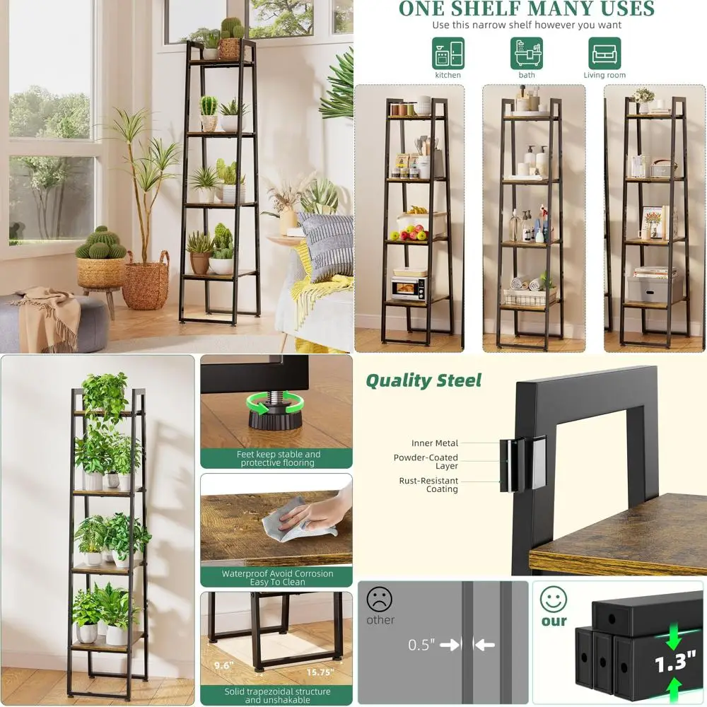 

Черная прочная 4-ярусная подставка для комнатных растений с фитолампами для дома и патио