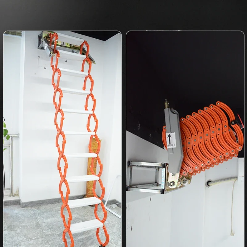 Household wall-mounted upturn folding ladder shrink lift ladder