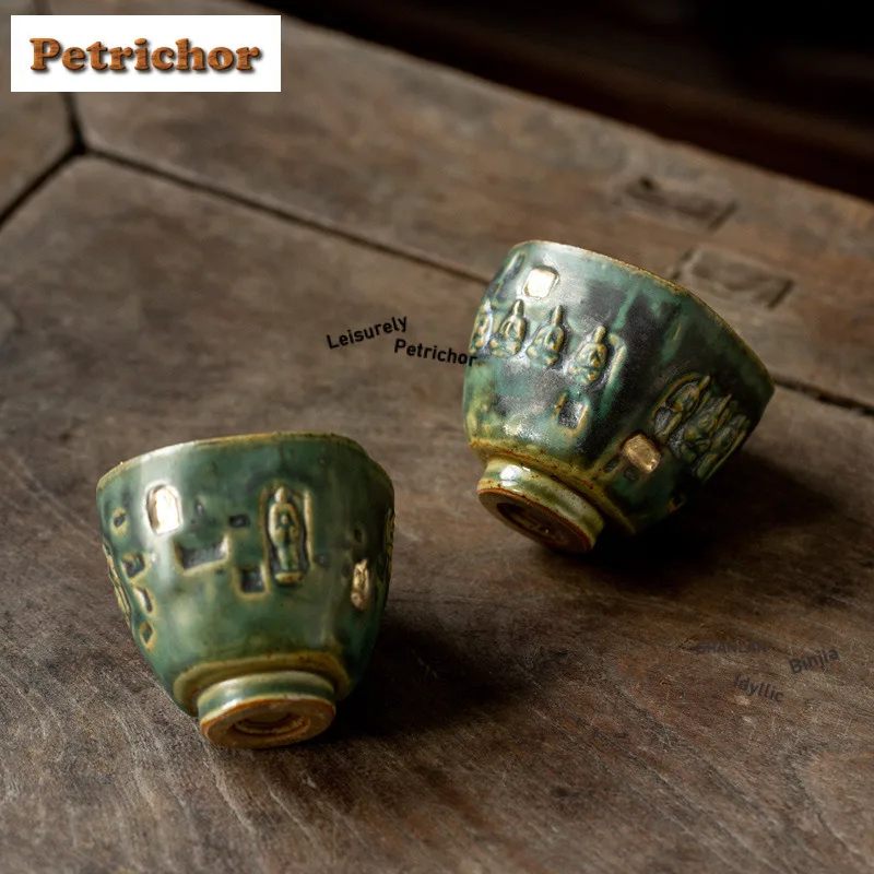 100ML Dunhuang Iridescent Square Teacup Handmade Tea Bowl Water Jug Tea-tasting Personal Cup Jianzhan Master Cups Drinkware Gift
