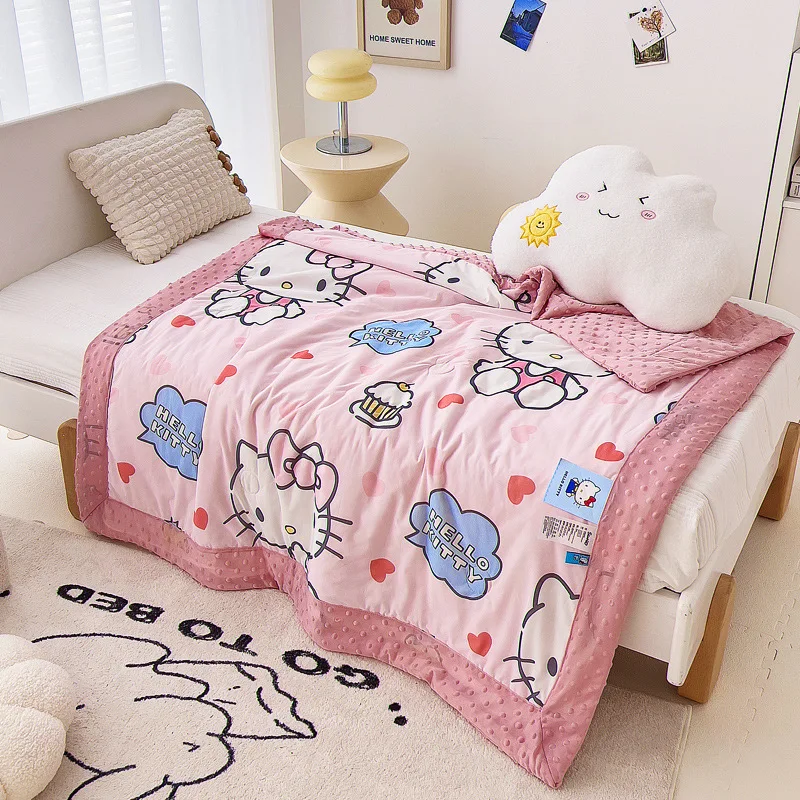 

Kawaii Disney Summer Cool Quilt Anime Cute Kids Hello Kitty Kuromi My Melody Cartoon Printing Soft and Comfortable Gift for Kids