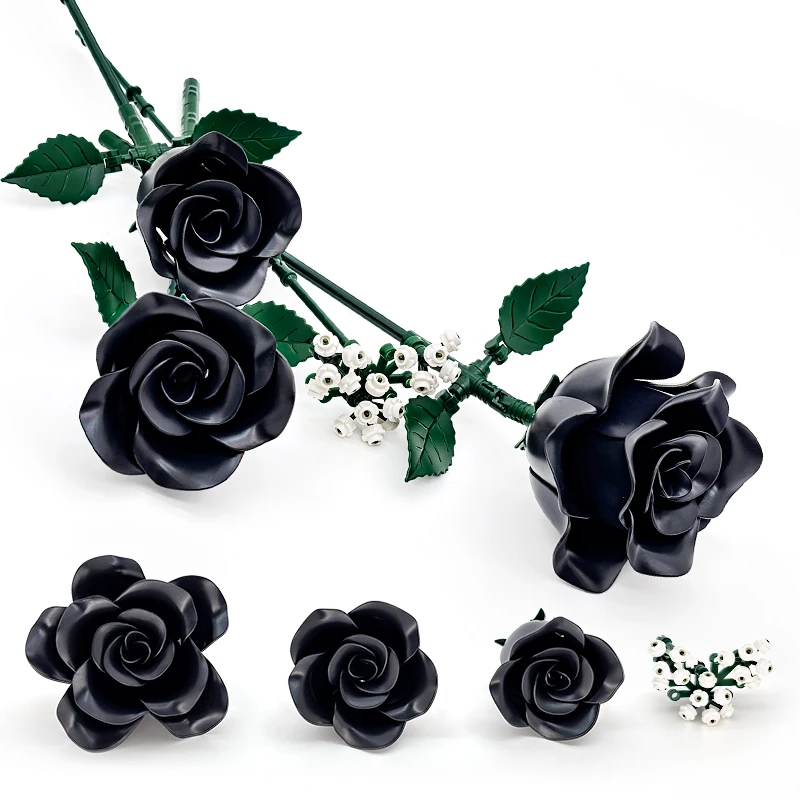 15 zwarte roos bouwboeket, gotische esthetische kamerdecoratie, creatief doe-het-zelf cadeau voor volwassenen en tieners, eeuwige kunstbloemset