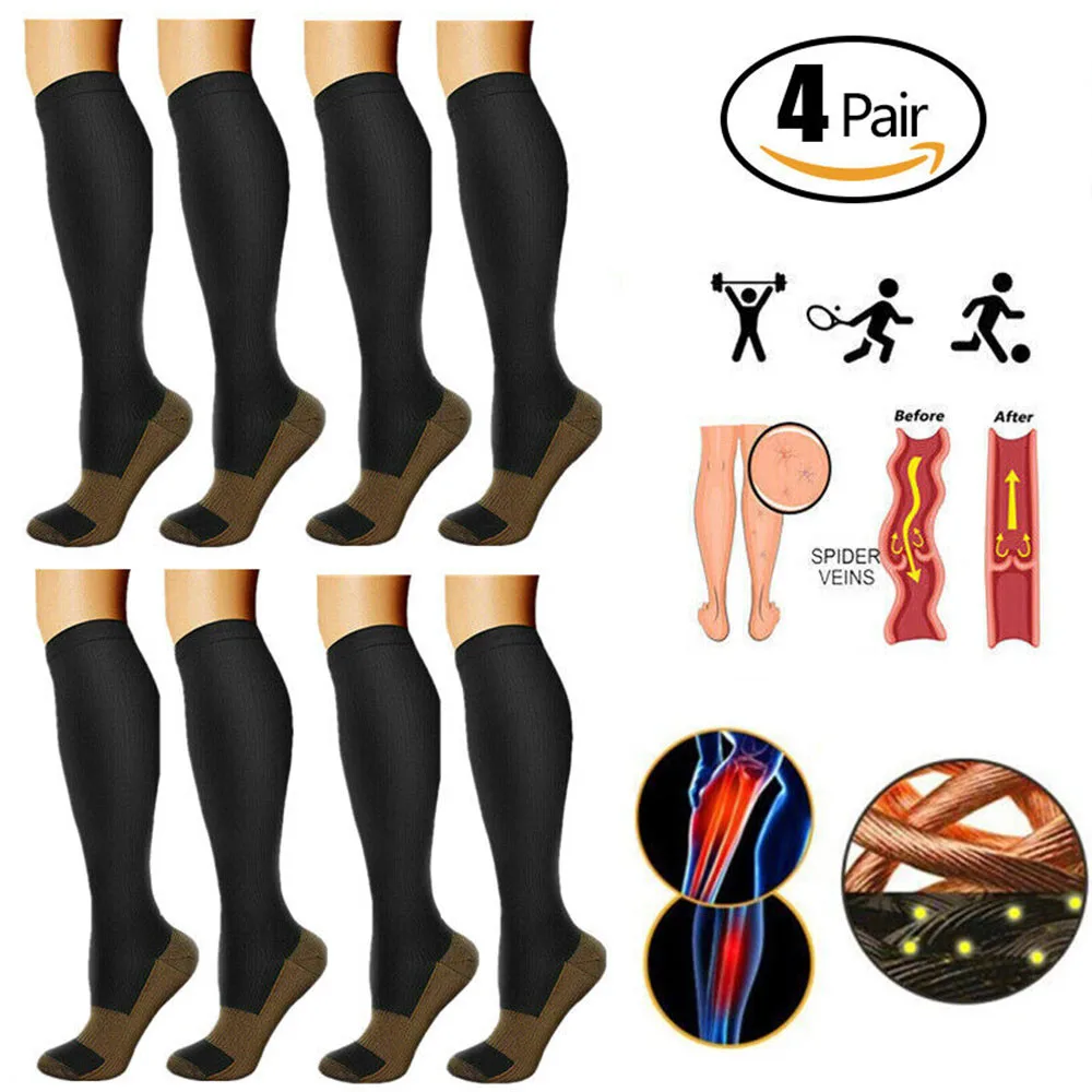 4 Pair Compression Stockings Men Women Socks Fit Pregnancy Edema Varicose Veins Hiking Running Flight Marathon Sports Socks