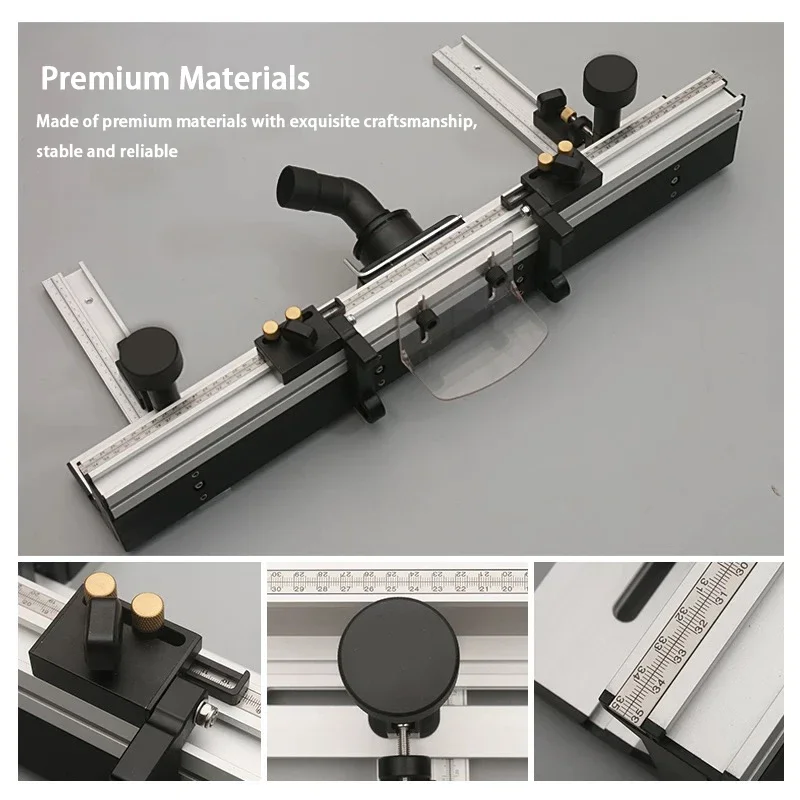 700mm Aluminium Alloy Woodworking Router Fence, 300mm T-Track Sliding Brackets & Bit Guard For DIY Engraving Table