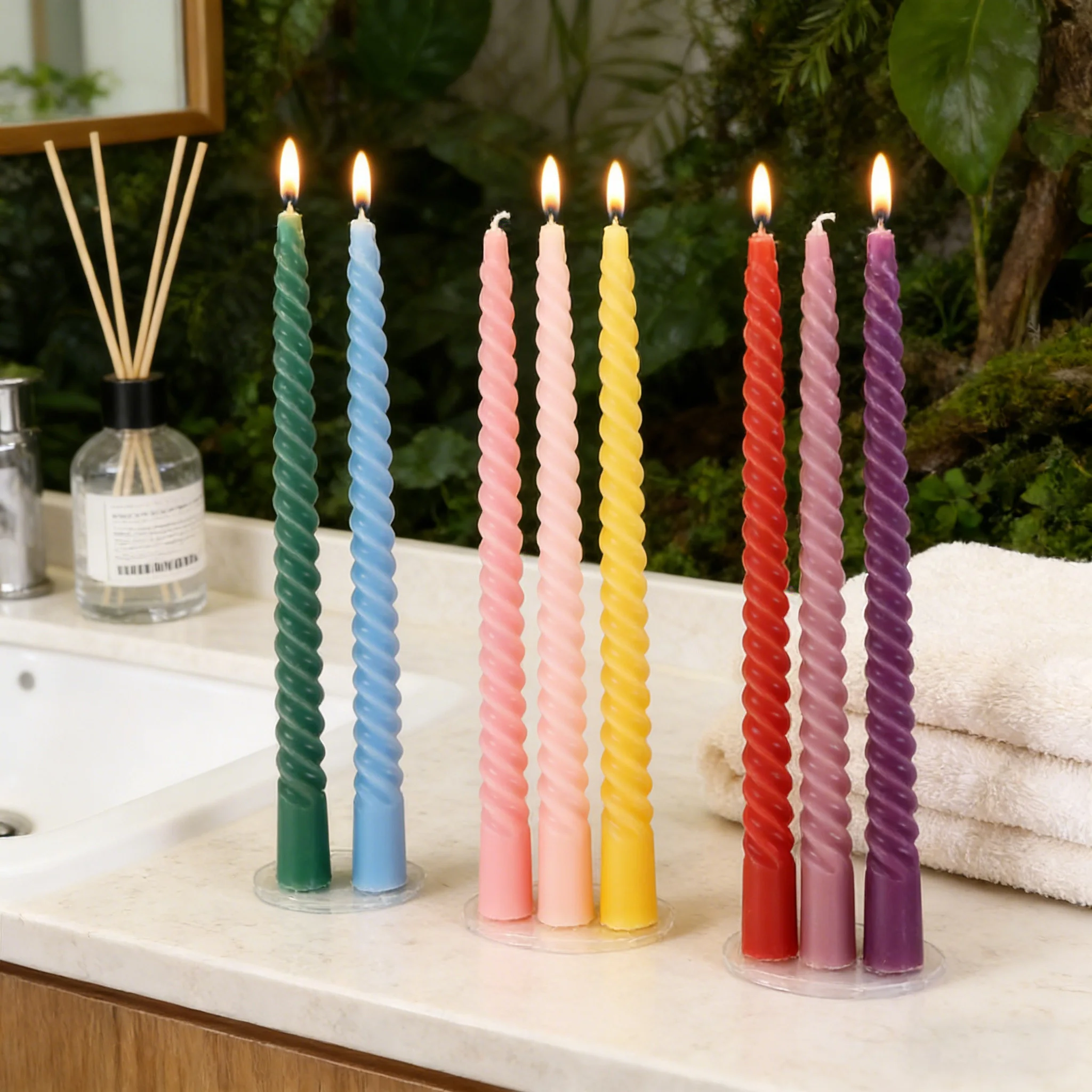 25cm Long Spiral Colorful Candle Decorative Twist Wax Candle for Home Dining Party Ambience