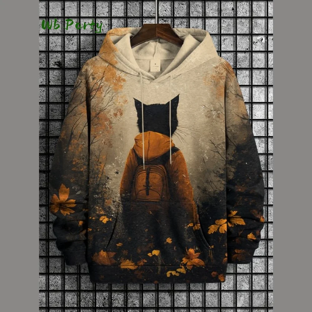 Ukiyoe Mens Hoodies Funny Happy Black Cat Graffiti Art 3D Print Sweatshirts Autumn Men Women Tracksuit Oversized Casual Y2k Coat