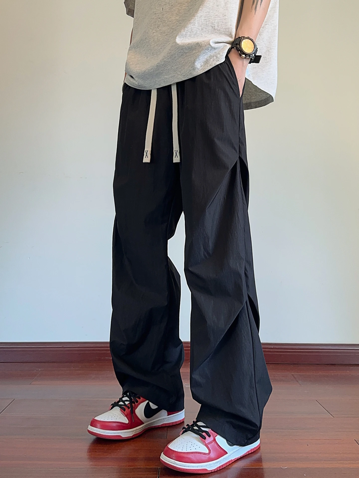 

Ice Silk Men's Summer Lightweight Loose Casual Sports Qui Dry Wide Leg Straight Tube Soldier Pants Trendy Brand Faionable...