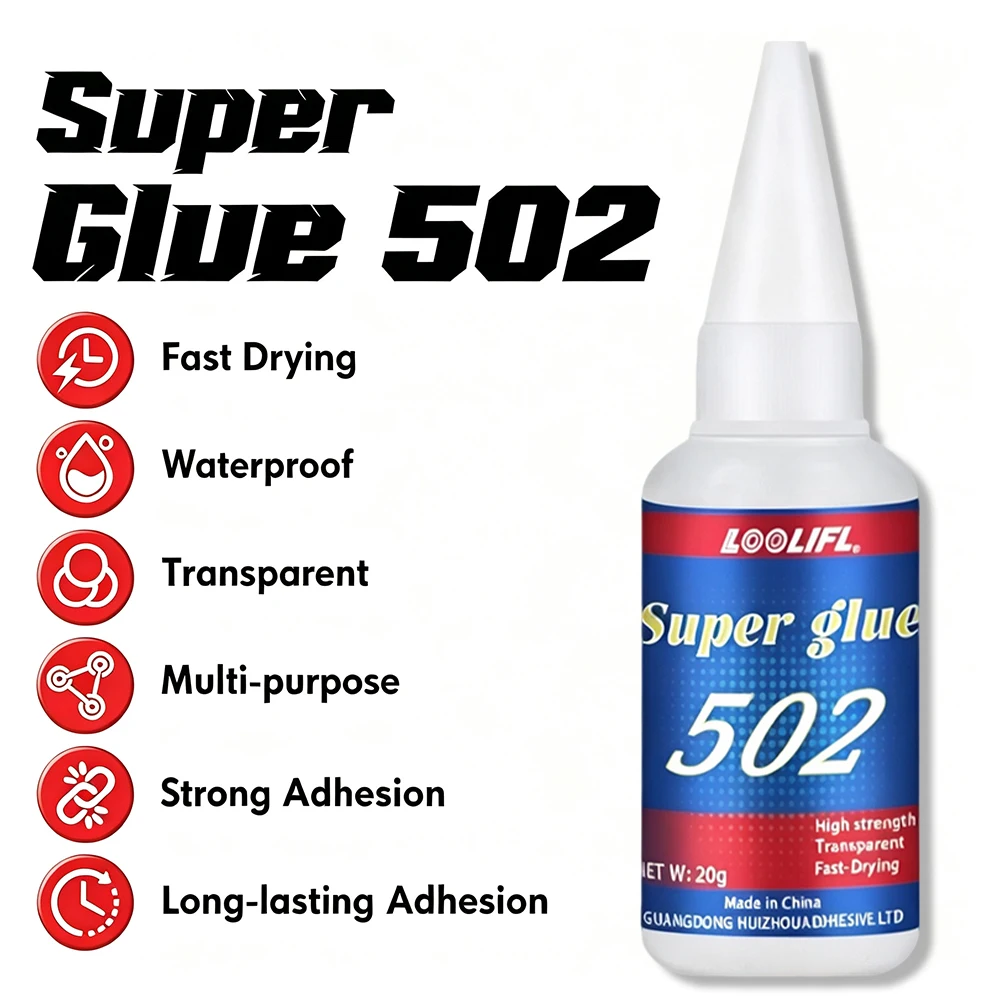 LOOLIFL 502 Super Glue  1‑5Pcs Extra Strong Instant Adhesive Fast Drying Clear Glue for Plastic Rubber Wood Metal Ceramic Repair