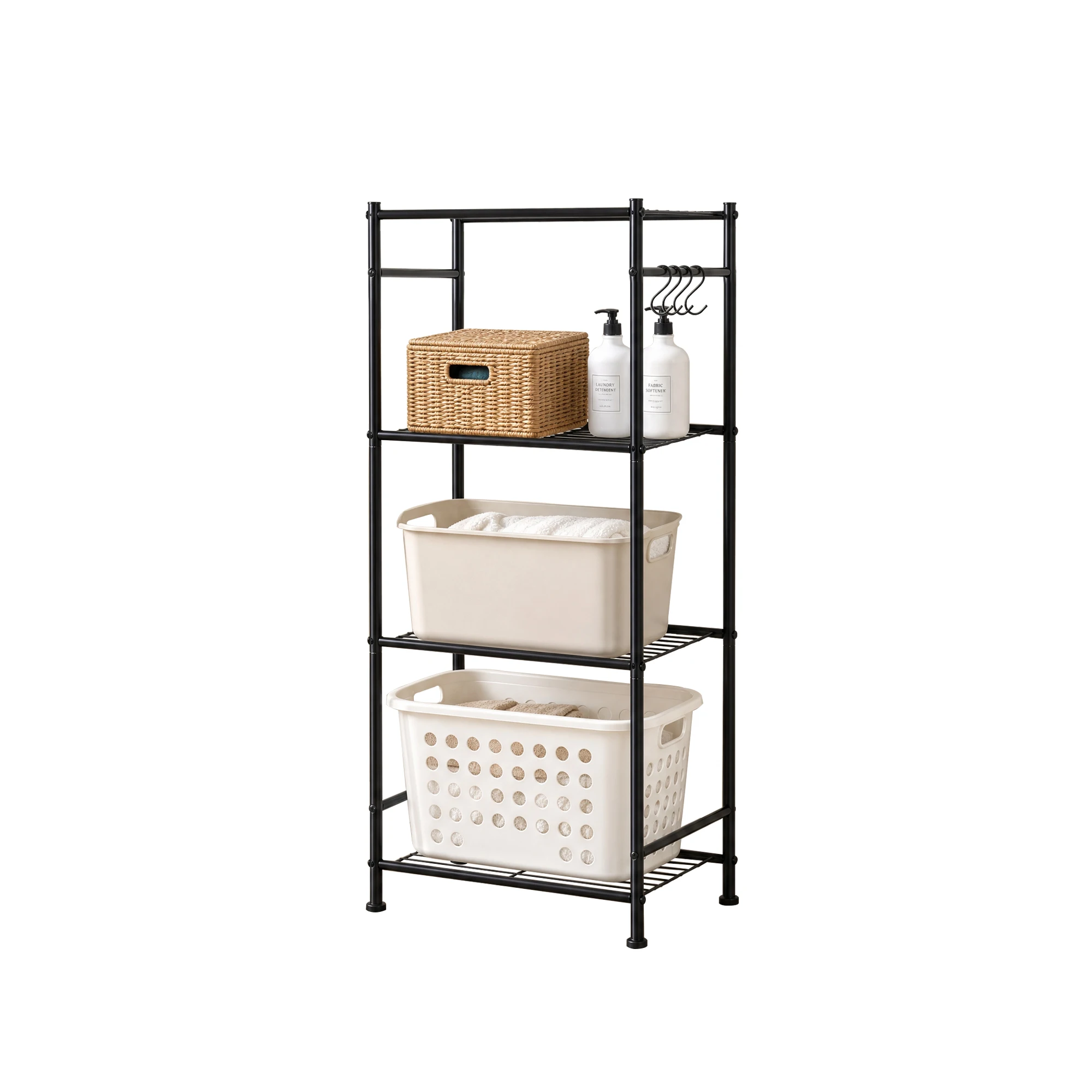 4-Tier Sturdy Storage Shelves with Leveling Feet, Black