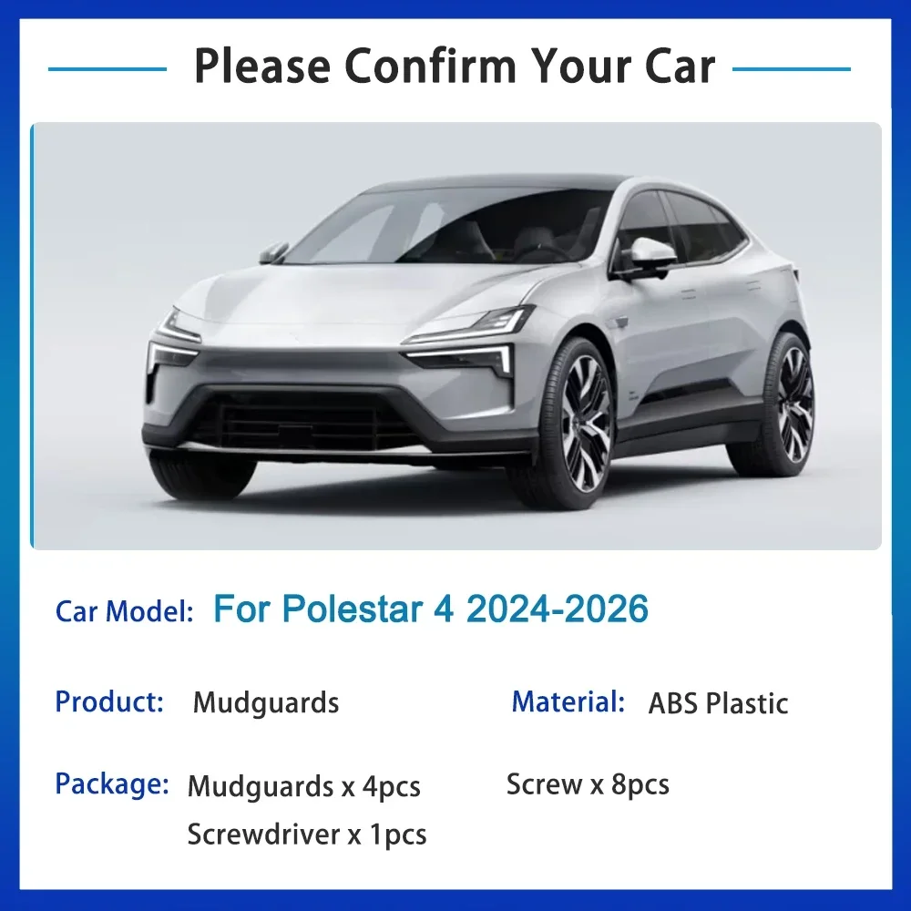 For Polestar 4 Accessories 2024 2025 2026 Auto Mudflaps Mud Splash Guards Front Rear MudGuards Fende Flare Tools Car Accessory