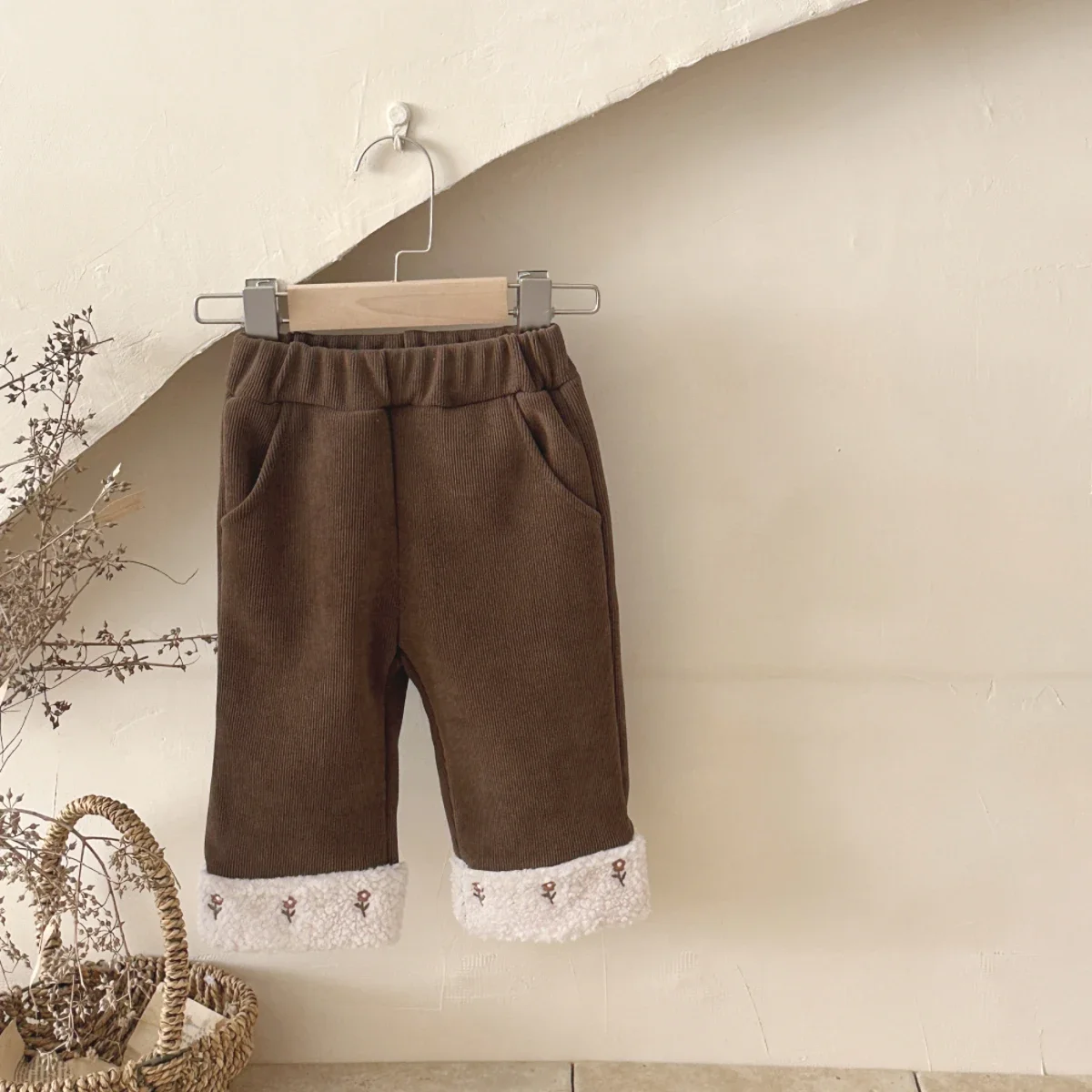 0-3 Jahre Baby Mädchen Freizeithose Samt Verdickte Hose Kinder Blumenstickerei Hose Kleinkind Jogginghose Hose Herbst Winter