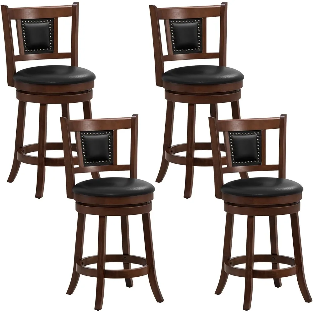 Café Chairs Counter Height w/Ergonomic  Soft Padded Seat, Rubber Wood Legs, Footrest, Armless Barstools, Café Chairs