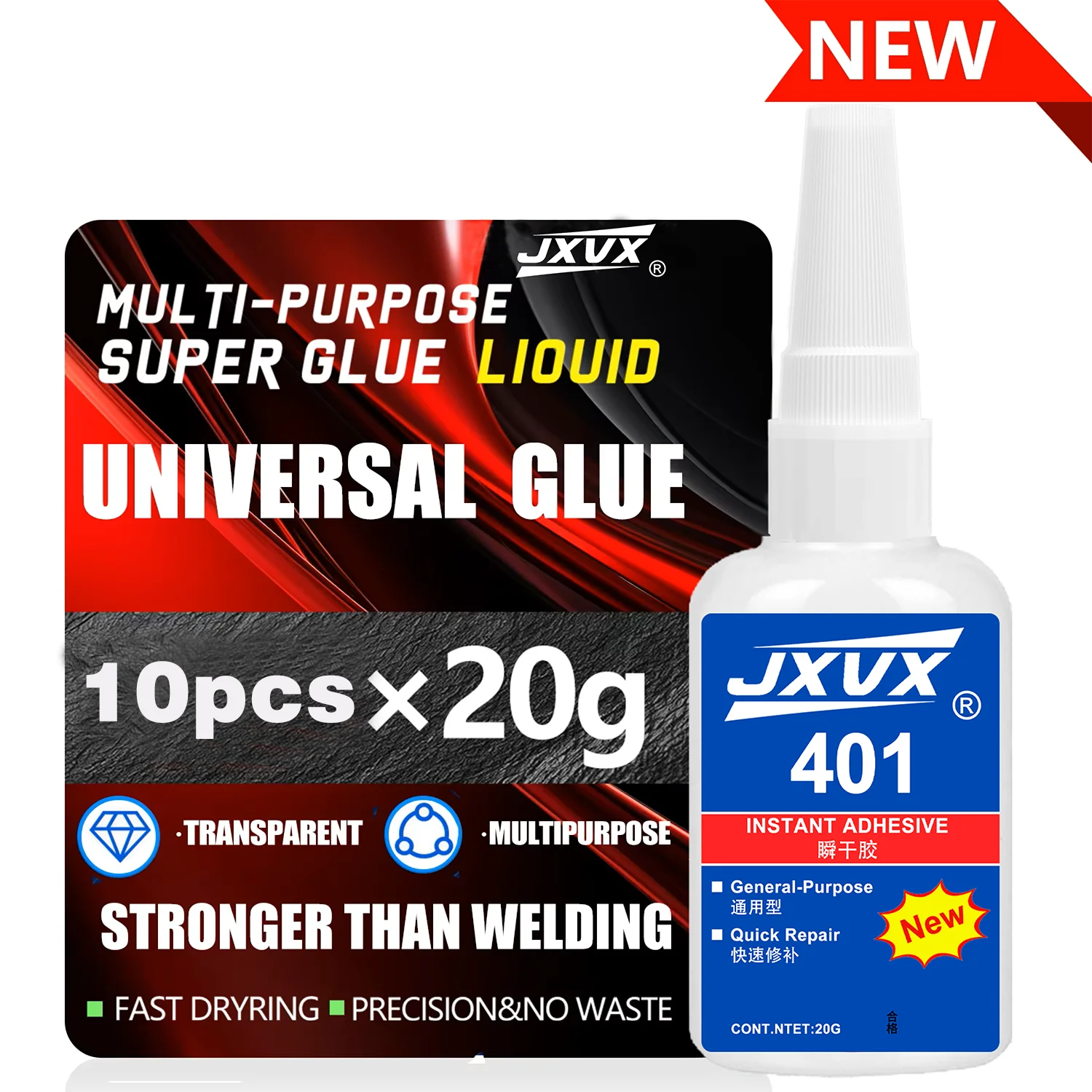 

JXVX Universal Super Glue 20g Cyanoacrylate Extra Strong Fast Drying Instant Adhesive for Plastic Metal Rubber Ceramic DIY.