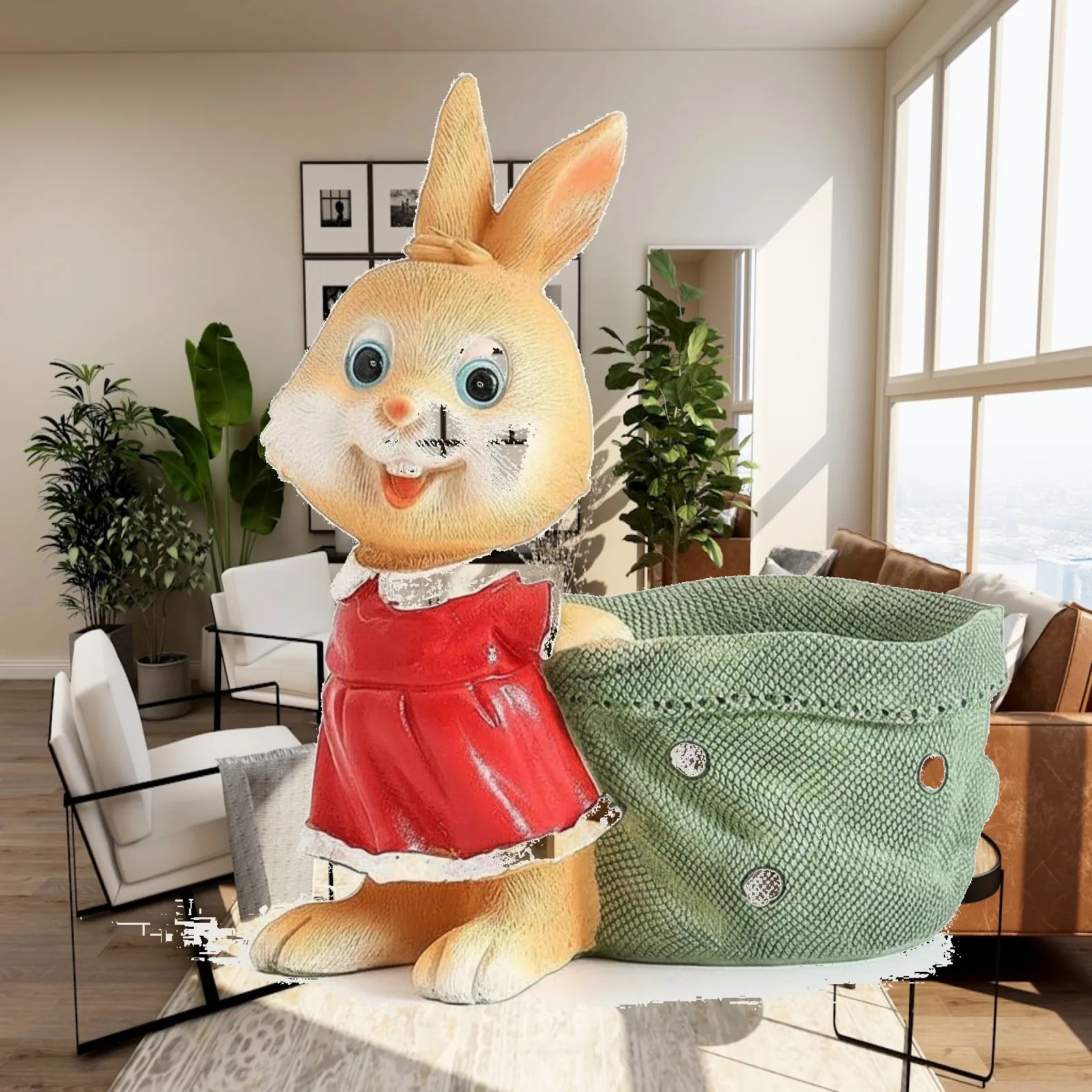 Resin Hare Flowerpot Charming Hare Pot Cartoon Statue Planter for Tabletop