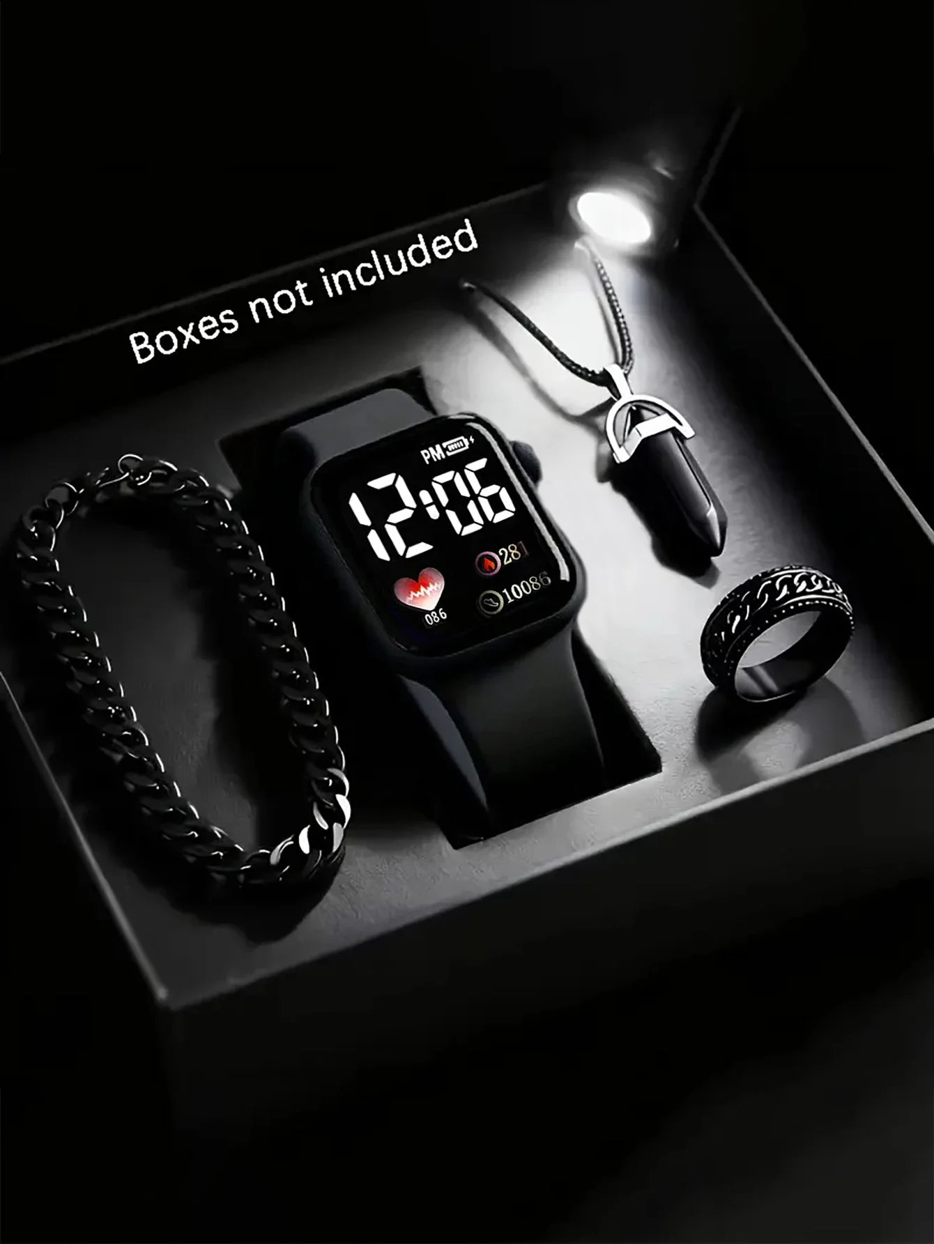 Square Silicone Watch Bracelet Necklace Ring Set Non-Smartwatch Birthday Gift Box Not Included