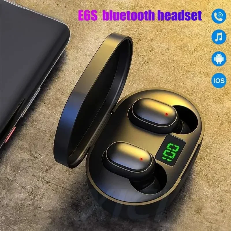 E6S TWS Bluetooth Earphones 5.2 Wireless Headphones with Micphone charging box Handsfree Earbuds for Noise Reduction Headset