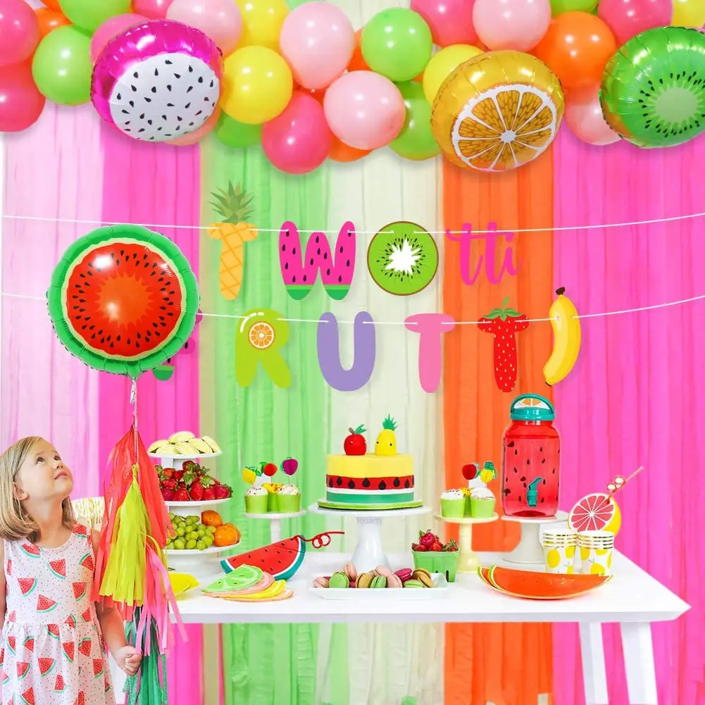 1 Set Tutti Frutti Theme Party Decorations Colorful Balloons Arch Garland Kit Fruit Foil Balloon Summer Tropical Birthday Decor image 2