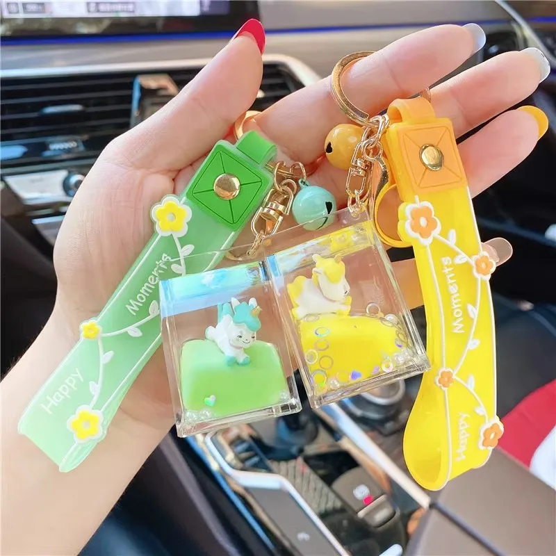 Novo bonito chaveiro animal líquido flutuante kawaii chaveiros chaves do carro mochila pingente charme pulseira chaveiro para menina