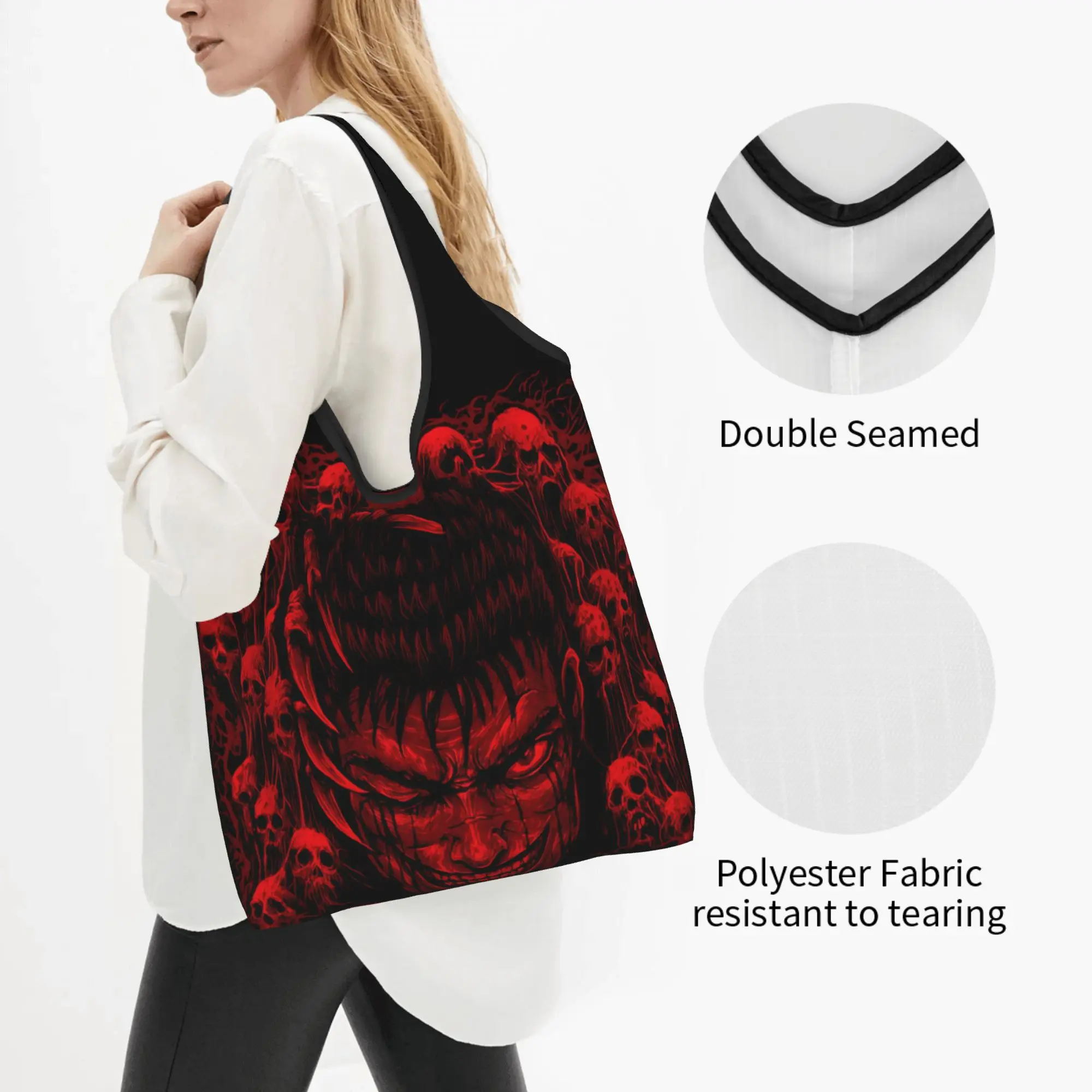 Recycling Berserk Japane Anime  Shopping Bag Women Tote Bag Portable Manga  Groceries Shopper Bags