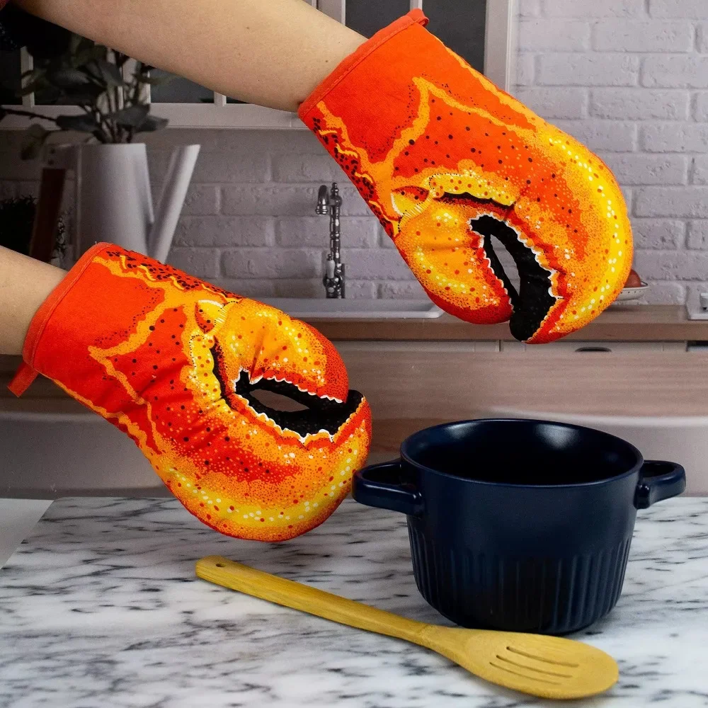 Manoplas para horno con garra de langosta, guantes largos de algodón con aislamiento para hornear, guantes de cocina antideslizantes resistentes al calor para microondas para el hogar