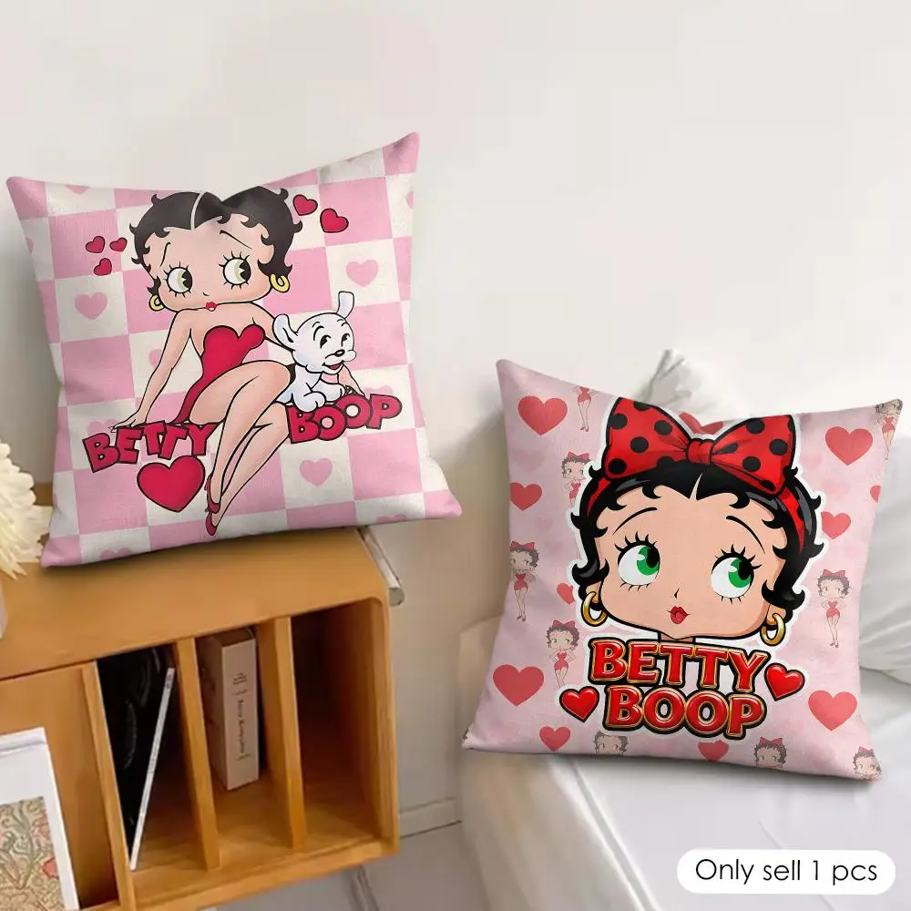 Cartoon B-Betty B-Boop Vintage Chic Cushion Cover Soft Plush Fabric Double-Sided Printed Pillowcase for All Seasons Home Decor