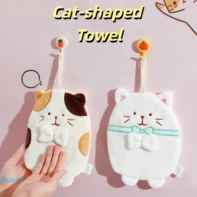 

Cute Cartoon Cat Hanging Towel Coral Velvet Hair Does Not Lose Thick Cloth Kitchen Bathroom Absorbent Towels Bathroom Supply