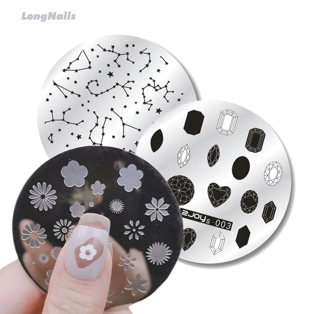 5.5*5.5 Personality Zodiac Star Nail Plate Doll Dressing Gaming Girl Flora Stencil Heart Oval Gems Stamper Nail Template Zjoy058