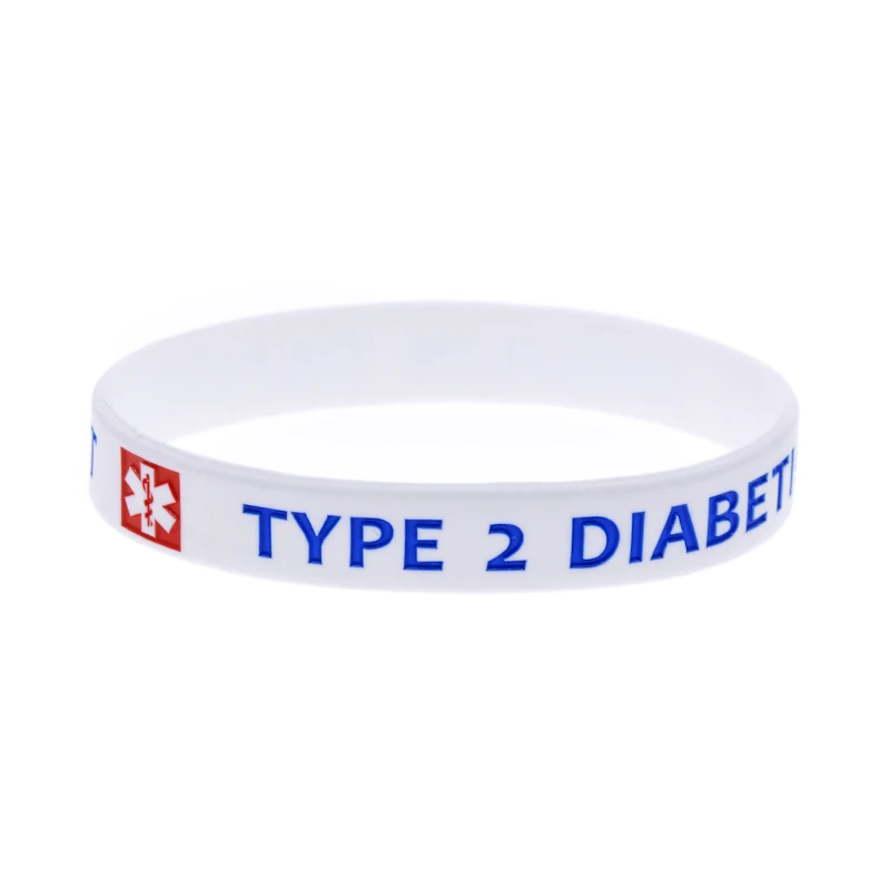 50 Pcs TYPE 2 DIABETIC INSULIN DEPENDENT Silicone Bracelet Medical Alert Rubber Wristband White