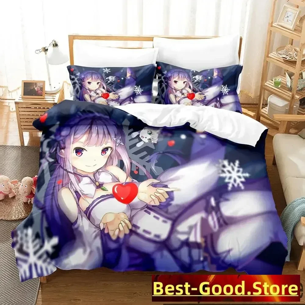 3D Print Anime Re Zero Rem Ram Emilia Bedding Set Boys Girls Twin Queen King Size Duvet Cover Pillowcase Bed boys Adult