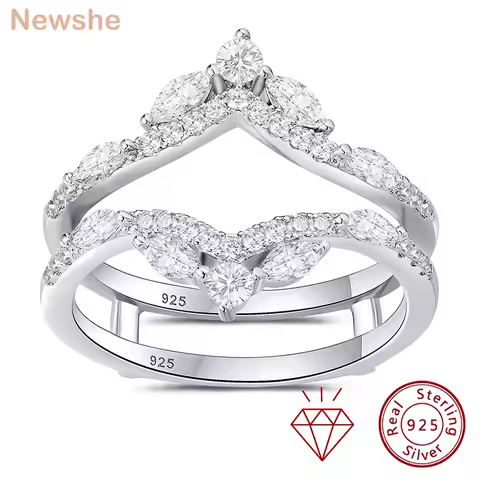 Newshe GRA Certified Moissanite Wedding Ring Enhancers for Women 925 Sterling Silver Marquise Promise Band