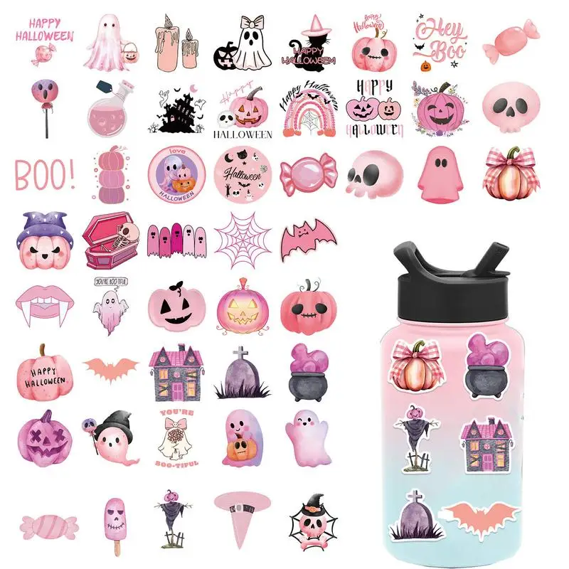 Halloween Stickers Cartoon Halloween Cutouts Pre-Cut 50PCS Sticker Decoration Trick Or Treat Party Decorations For Cups Books