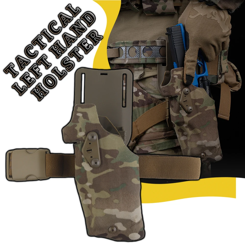 

Tactical Left Hand Holster Airsoft G17 X300 Light Quick Release Gun Holster QLS Mount Adapter Leg Shroud for Hunting CS Shooting