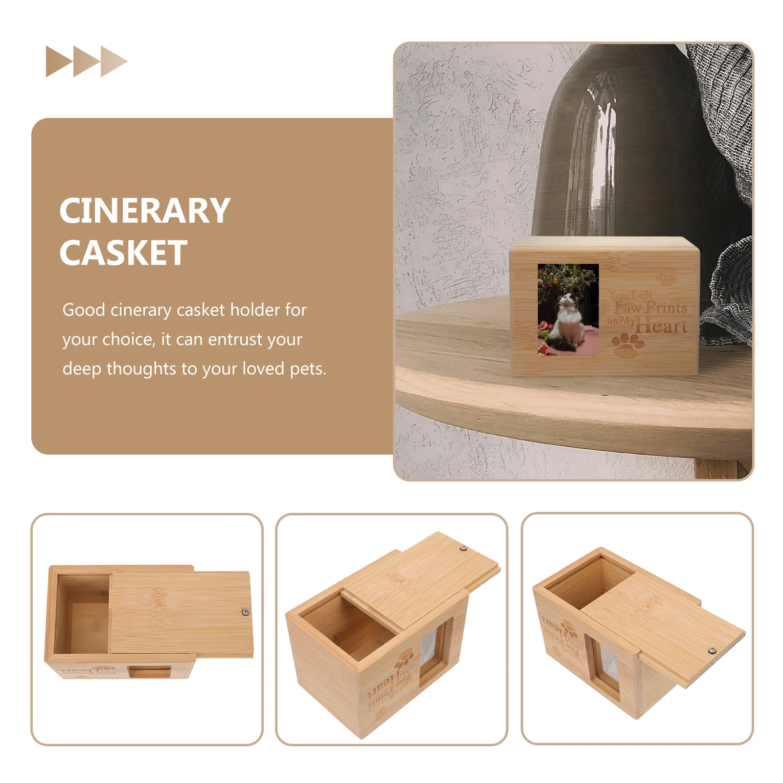 ไม้ไผ่สัตว์เลี้ยง Cinerary Casket ขนาดเล็กปลอดภัยแกะสลัก Cremation Urn กล่องเก็บ Keepsake Ash Jar ลูกสุนัขแมว