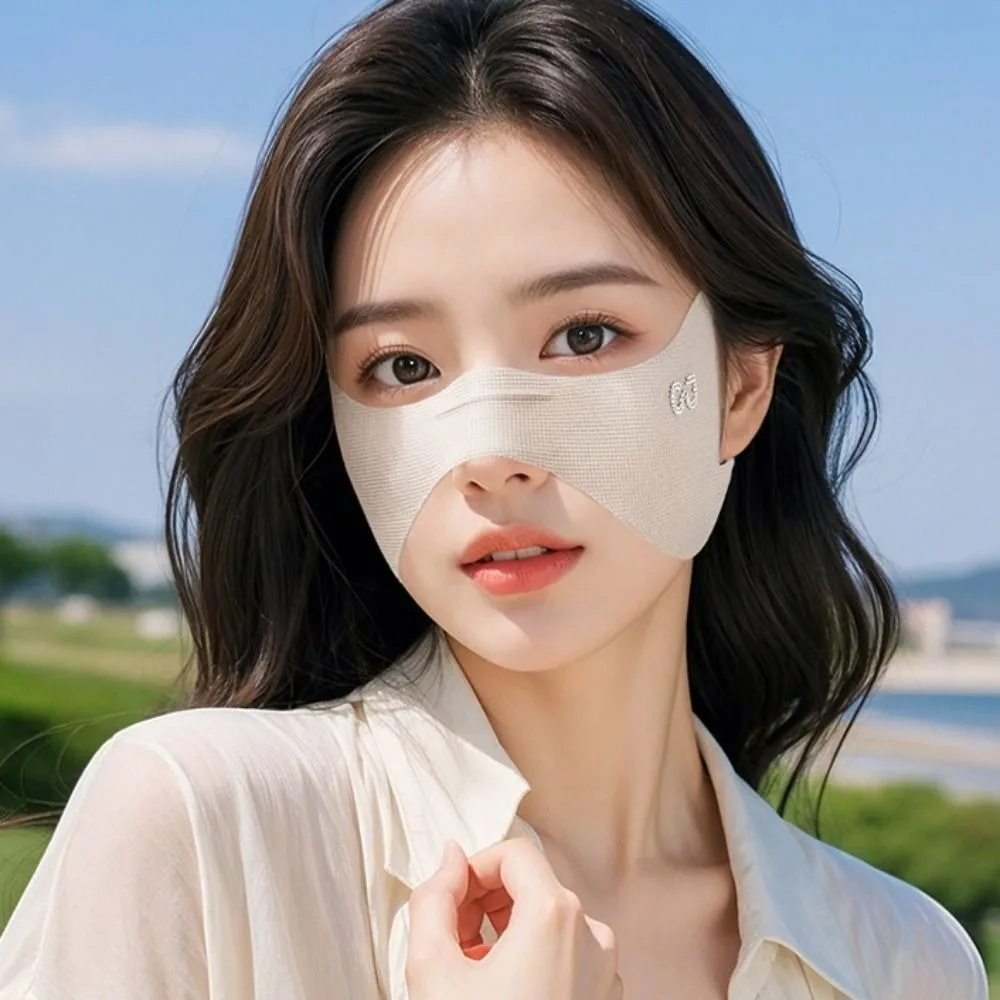 Máscara de seda de hielo elástica transpirable, velo protector solar fino, máscara facial de Golf, protección UV, máscara de protección ocular de Color sólido para pesca