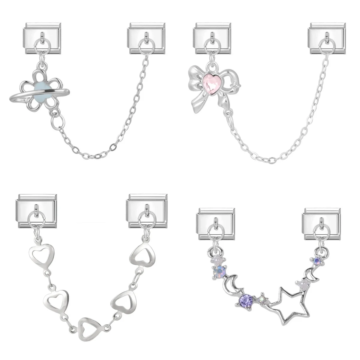 Y2K Personalized DIY Chain Tassel Charm Bracelet Flower Fishtail Butterfly Bow Pendant Bead 9MM Bracelet Stainless Steel Jewelry