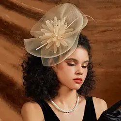 Sweet Flower Wedding Hat Fancy Straw Kentucky Derby Hats Premium Bride Fascinators with Headband Women Ladies Hair Accessories