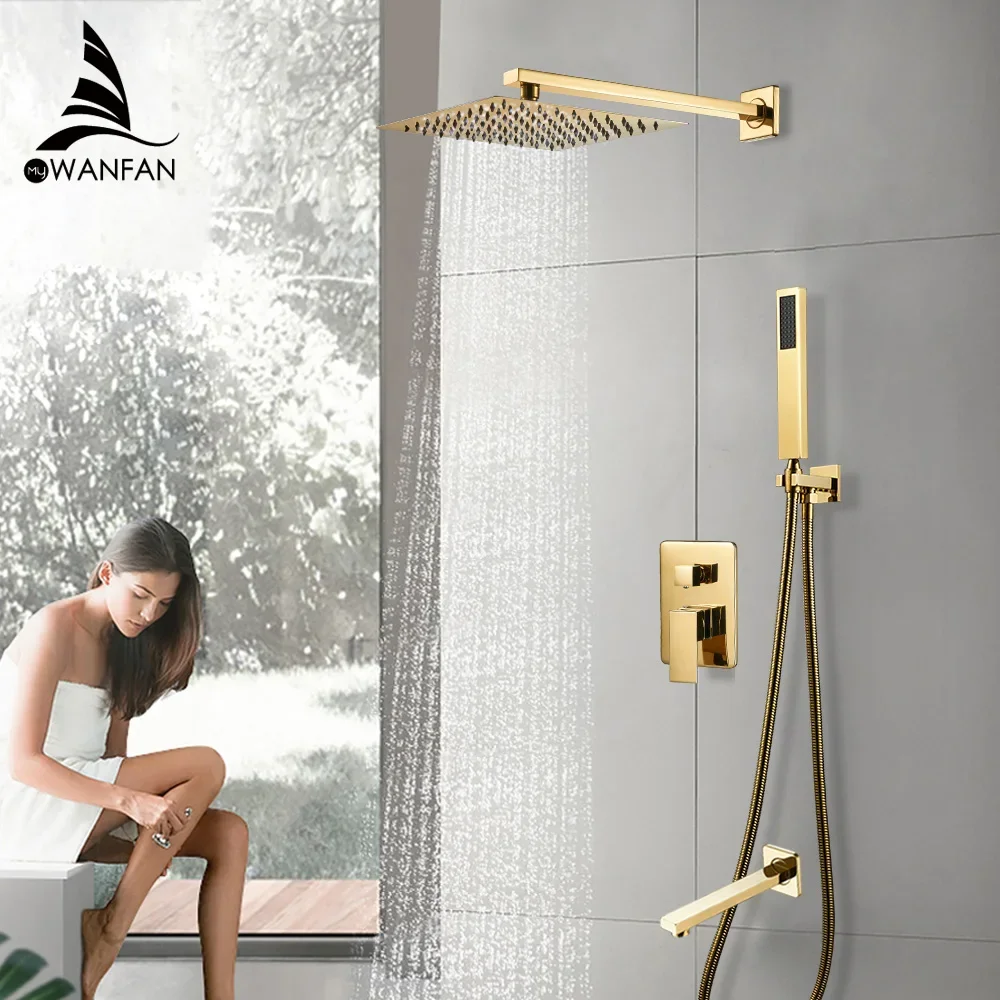 3 Ways Showerhead Set Concealed Rainfall Bathroom Complete Wall Mounted Brass Water Tap Hot Cold Mixer Bath Shower Faucet System