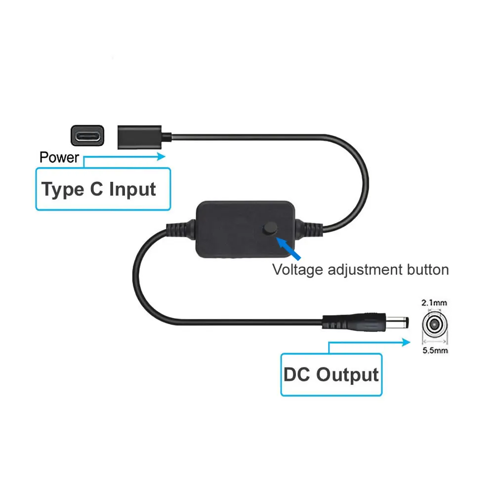 Kabel Peningkat Tipe C Ke DC Tegangan Dapat Disesuaikan 5V/9V/12V Kabel WiFi Ke Powerbank Kabel Peningkat Pengisi Daya untuk Speaker Kipas Mini LED