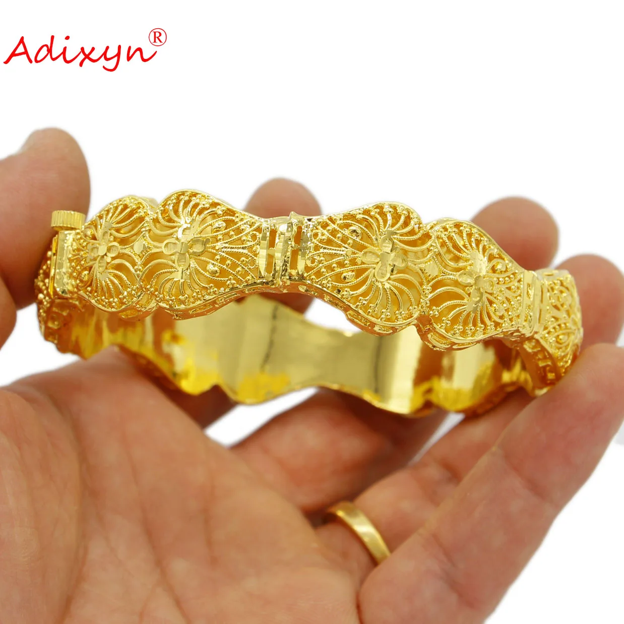 Adixyn 24K Dubai Gold Color Bangle For Women Ethiopian Cuff Bracelets African Jewelry Party Gifts free shipping items to nigeria