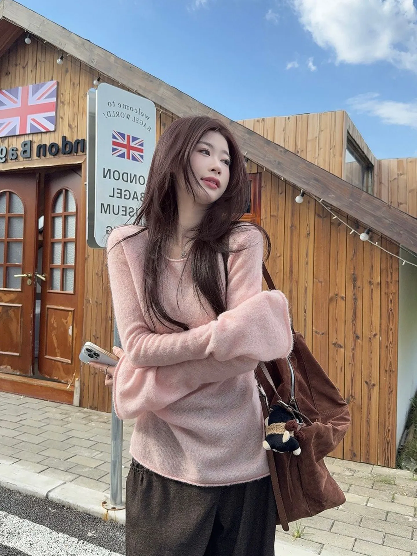 

Ретро-свитер с эффектом омоложения, свободный крой, рукава-колокол, вязаный, женский, для коррекции фигуры, весенняя новинка